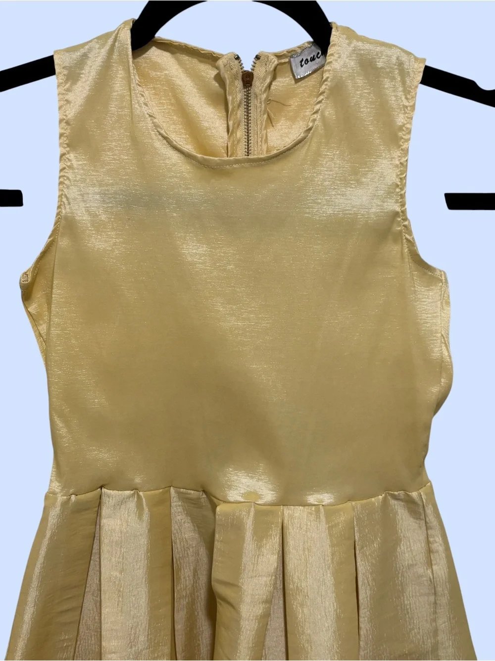 Metallic Gold Girls' Party Dress - Sleeveless Pleated Skirt Size L